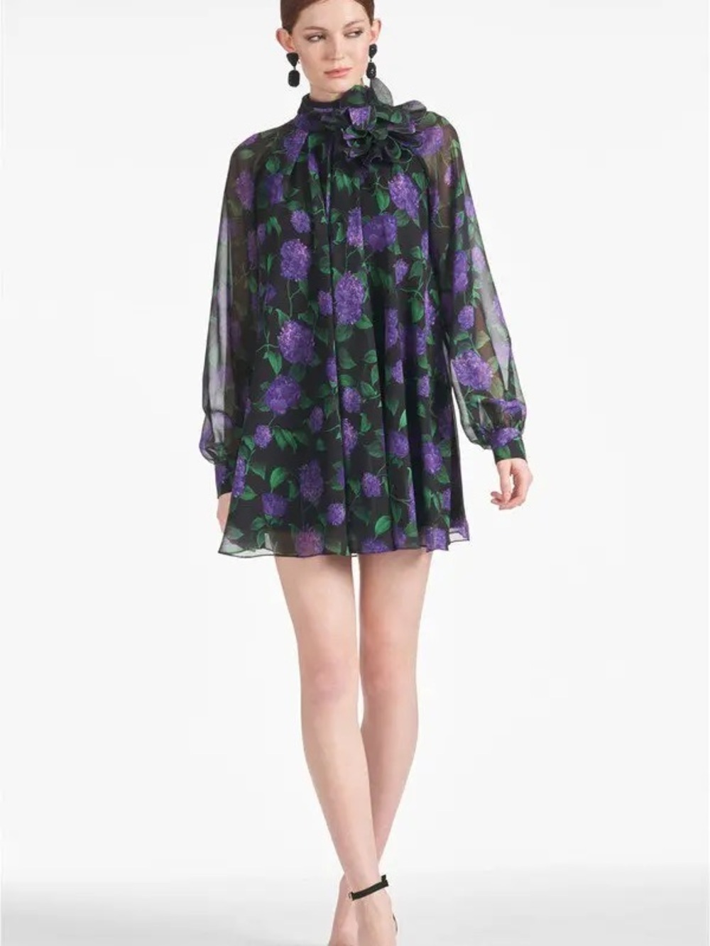 Sachin + Babi Black Chiffon Mini Dress with Purple Floral